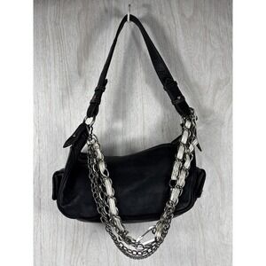 Vintage Lauren Ralph Lauren Black Leather Hobo Chain Bag Y2K